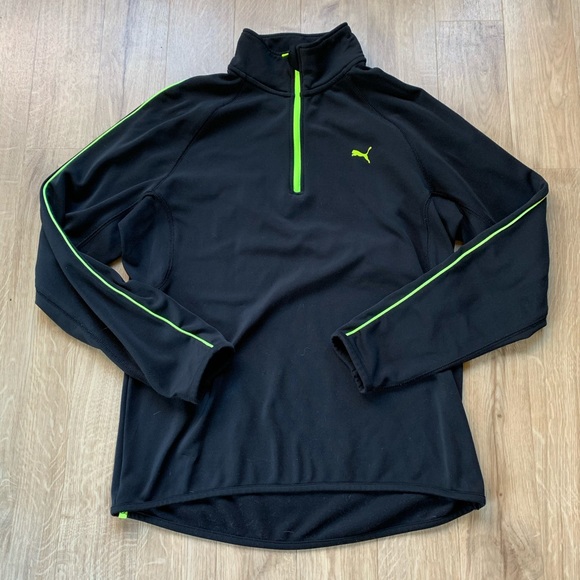 Puma Tops - Puma Black and Bright Green Quarter Zip